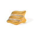 J&D Luxury Jewelry Real Gold Plated Stainless Steel Women Rings Wing Feather Threaded Rhinestone Rings