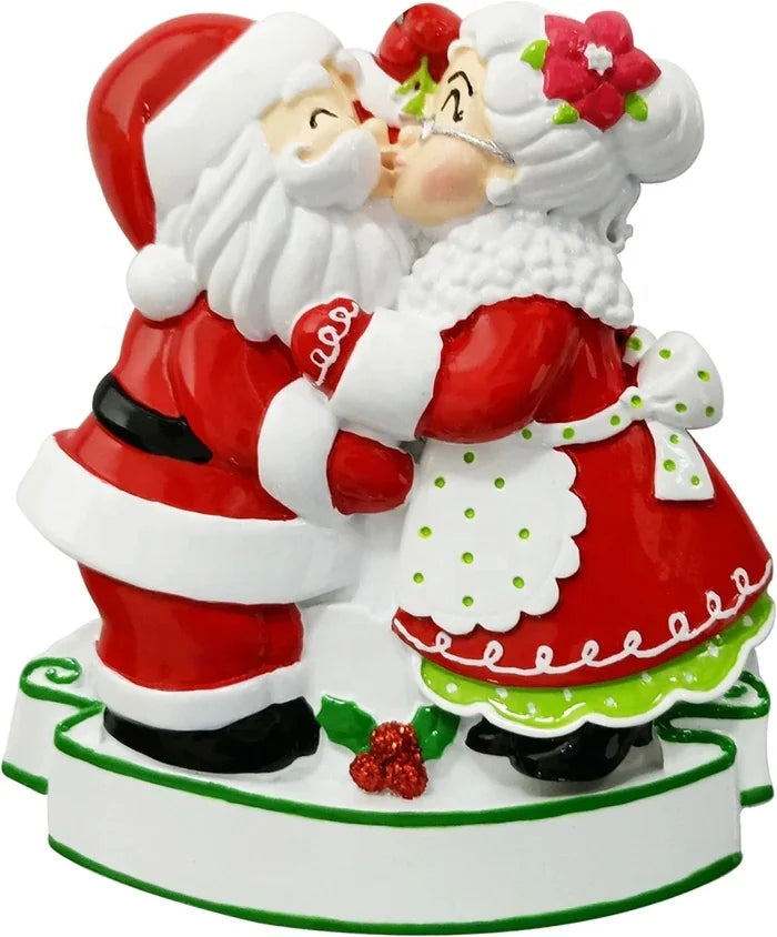Mr. Mrs. Clause Kissing Personalized Hand Painted Folk Art Resin Christmas Santa Babbo Natale Custom Home Decor Hanging Tree