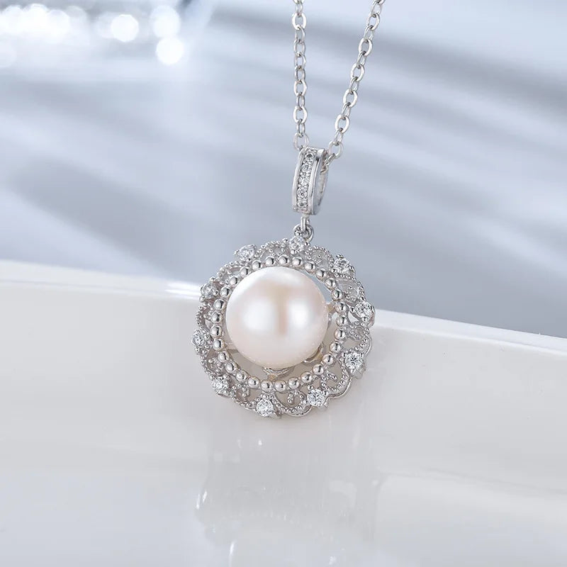 925 Sterling Silver Necklace for Women Pearl Pendant Necklace Gift Fine Jewelry