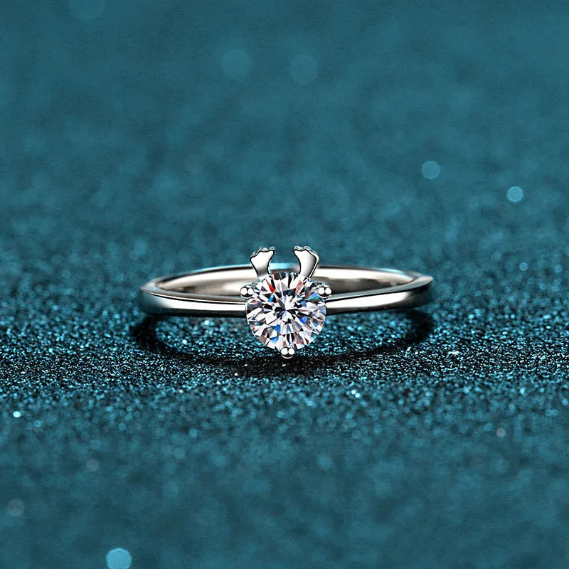 Silver 925 Original 0.5 Carat Diamond Test Past Sparkling Moissanite Deer Shape Ring Cute Animal Gemstone Rings Women Jewelry