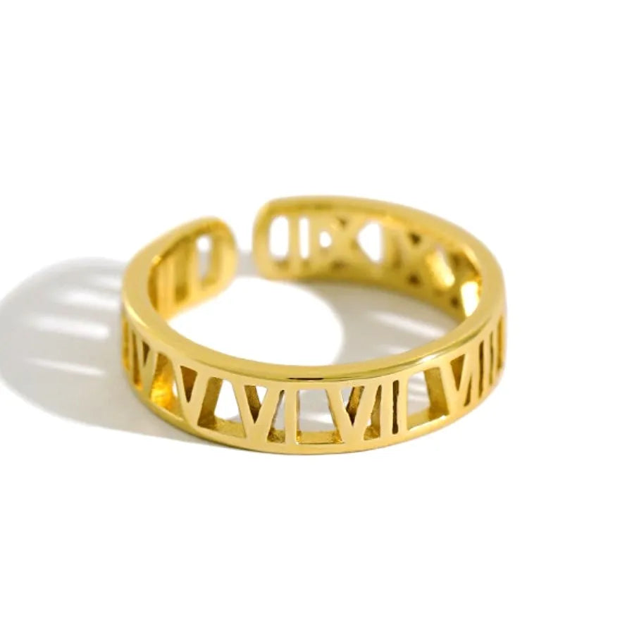 Wholesale Roman Numbers Fashion Rings 925 Sterling Silver Jewelry Gold Plated Adjustable Rings Jewelry for Women