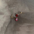 925 Sterling Silver Gold Plated Fashion Red Heart Rhinestone Ear Stud Drop Earrings