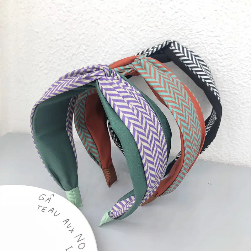 Wholesale New Design Vintage Mix Color Women Hair Accessory Handmade Fabric Hair Band Cover Cross Wide Knot Headband