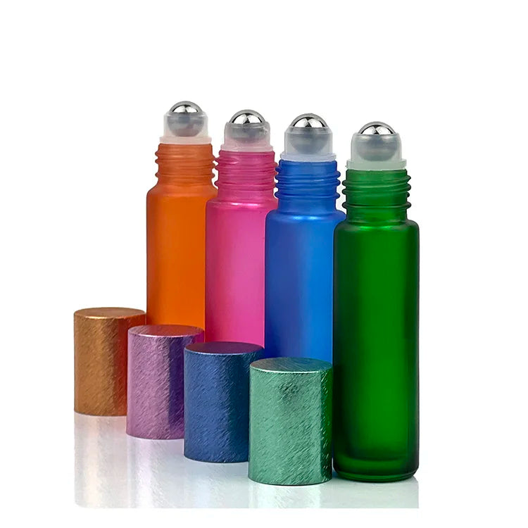 Rainbow Colored Glass Roll-On Roller Bottle 10ml for Essential Oils Perfume & Skin Care Serum Steel Portable Vials Traveling