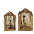 Classic Black Resin Baroque 5x7 Inch Resin Picture Frame with Golden Glass Photo Ornament and Stand Home Decor