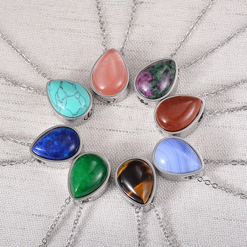 DAIHE Fashion New Stainless Steel Open Ashes Necklace Commemorate Natural Stone Necklace