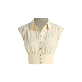 Summer New Simple Shirt Women Lapel Down Sleeved Short Sleeve Pullover Top