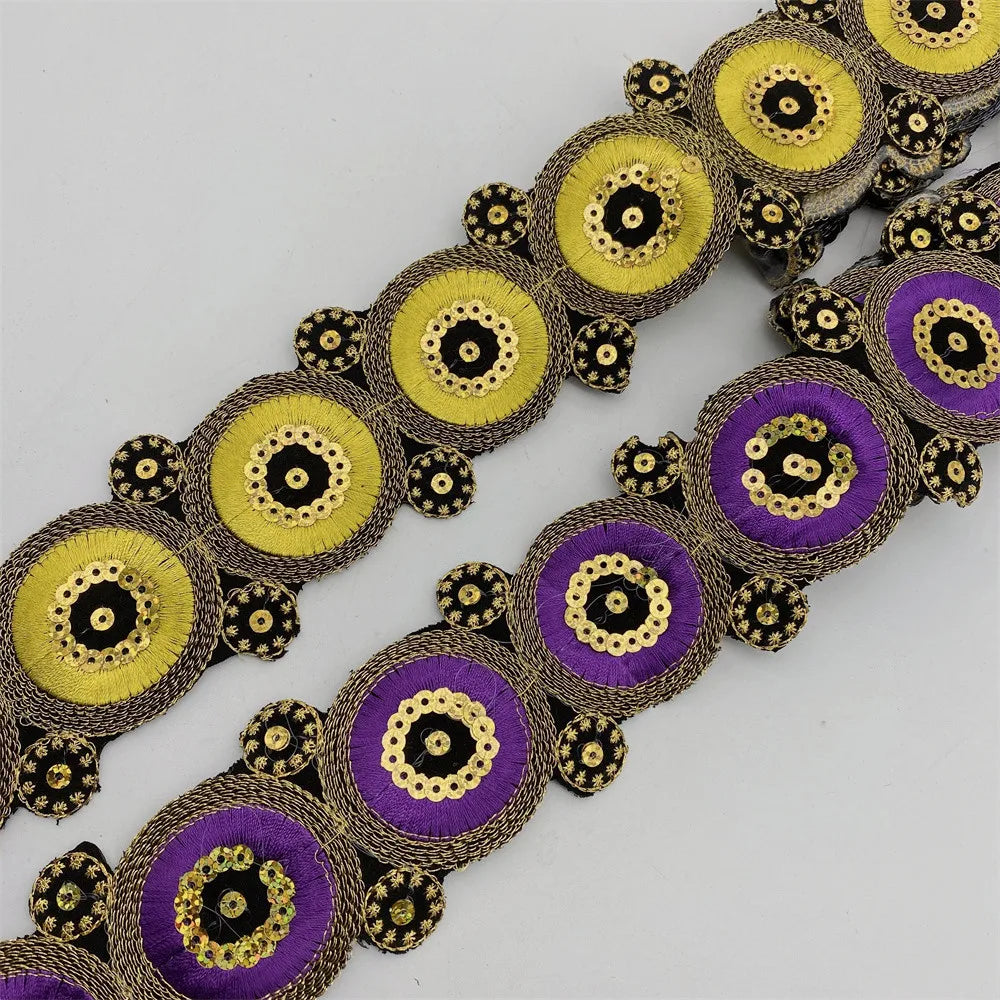 Fashion Iron on Flower Sequin Lace Ribbon  Embroidered Flower Trim for Clothes DIY