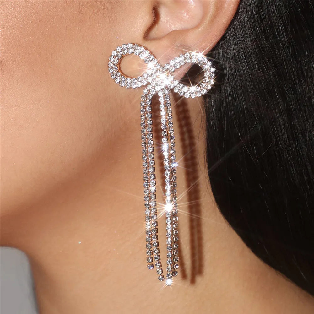 Hollow Heart Pendant Earrings Exaggerated Diamond-adorned Teardrop Ear Pendants for Women