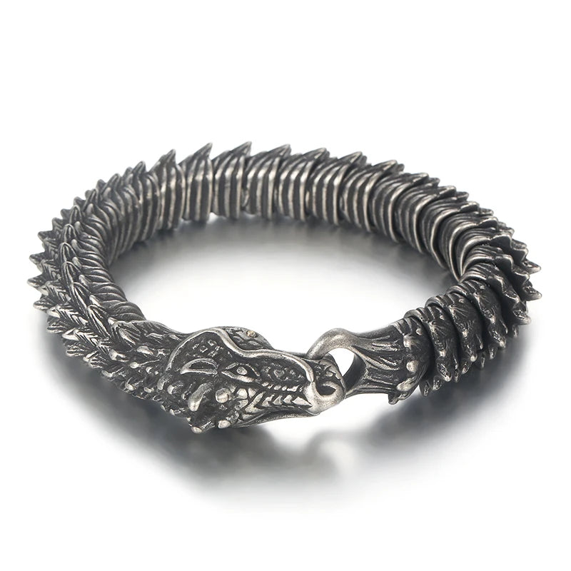 KALEN 220mm Men Punk Stainless Steel Links Bracelet With Vivid Dragon Head Clasp