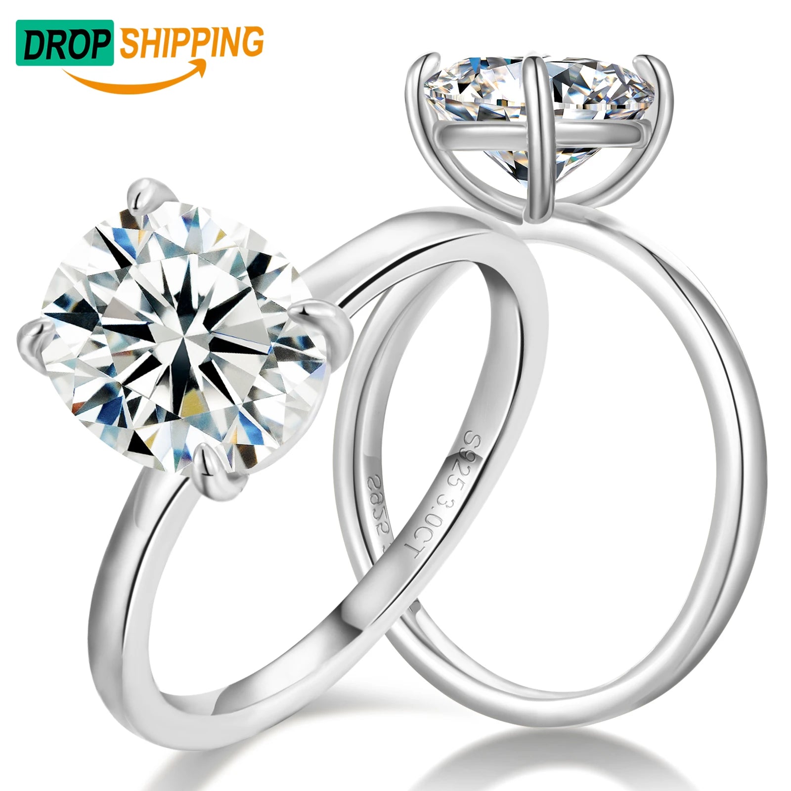 Dropshipping Luxury Jewelry 1.5ct-3ct White Gold 925 Sterling Silver Oval Cut VVS Moissanite Diamond Engagement Ring for Women