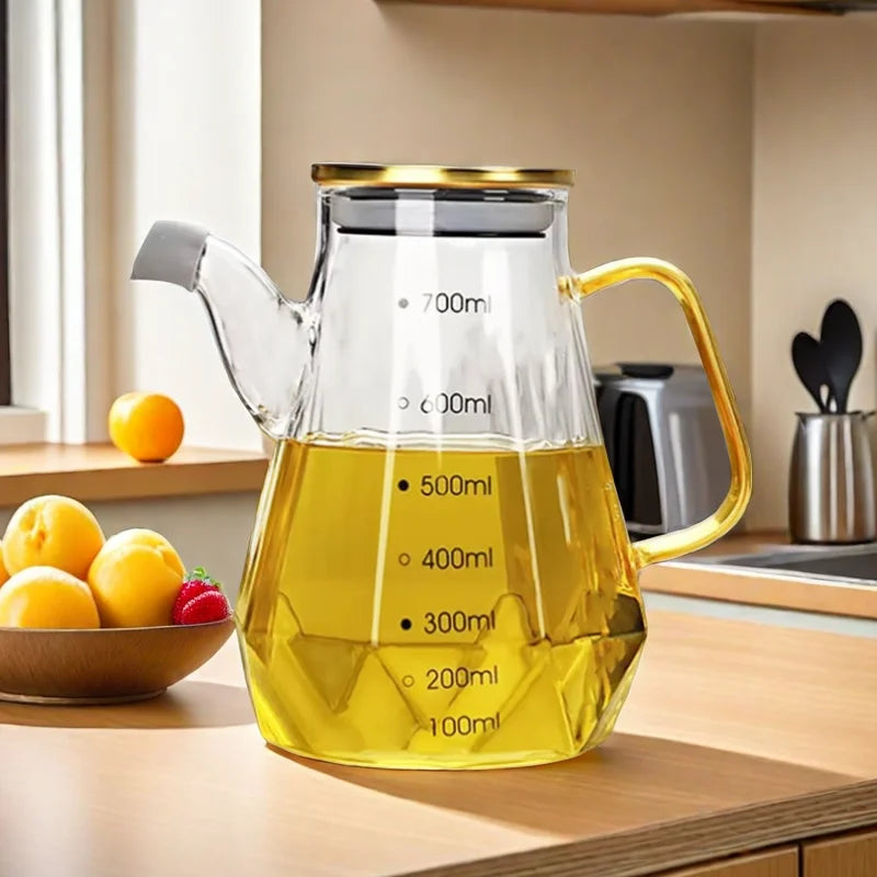 Unique Designed Diamond Microwavable Borosilicate Glass Cooking Storage Dispenser for Soy Sauce Vinegar Olive Oil-Modern Kitchen