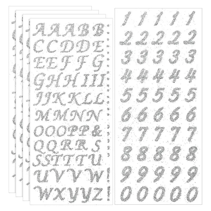 Glitter Cursive Alphabet and Number Stickers Self Adhesive Glitter Number Letter Stickers for DIY Decoration