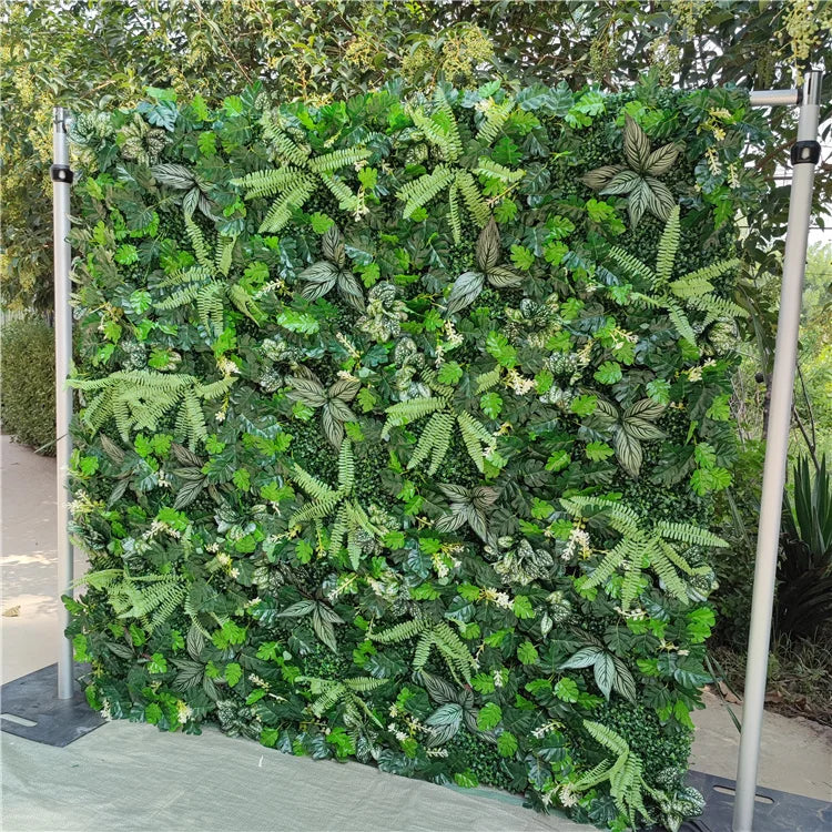 H05401 Home Garden Decor 3D Roll up Artificial Plant Flower Wall Backdrop Panel Green Artificial Grass Wall with Leaf Foliage