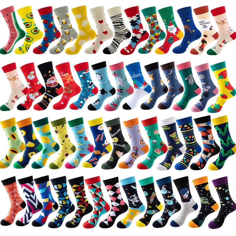 High Quality Black Knitted Crew Fun Colorful logo Socks Patterned Funky Crew Sock Cotton Socks