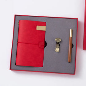 Custom Logo Silk Screen Printed A6 Meeting Notebook Set Luxury Gift Box Novelties PU Leather USB Drive Flash Pen Corporate Gift