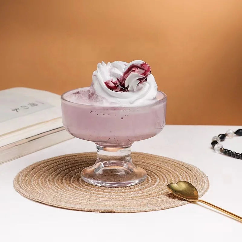 Factory Direct Sell Transparent Glass Tall Dessert Bowl Ice Cream Cup Pudding Yogurt Salad Milkshake Cup