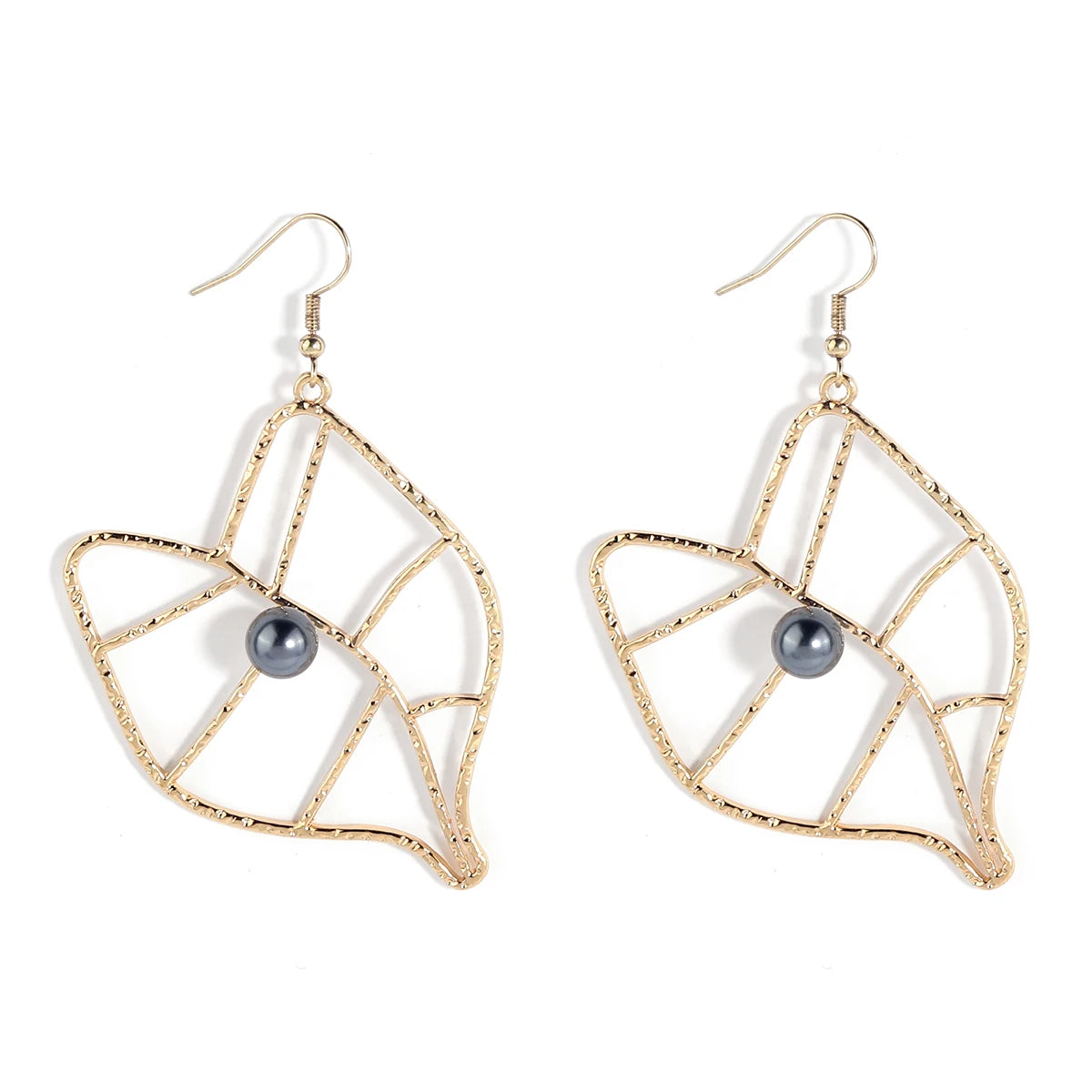 Hawaiian Jewelry Wholesale Fashion 18k Gold Plating Monstera Leaf Dangle Earrings Shell Pearl Drop Earrings for Women Ladies
