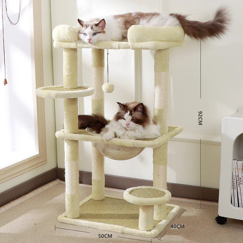 Cat Tower Bed 2 in 1 Durable Sisal Scratching Post with Plush Ball Toy Kitten Indoor Climbing Frame Cat Toy Cat Tree