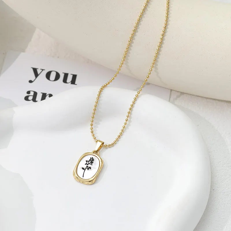 French Style Flower Necklace Stainless Steel Gold Plated Pendant Neck Chain Retro Women Party Jewelry
