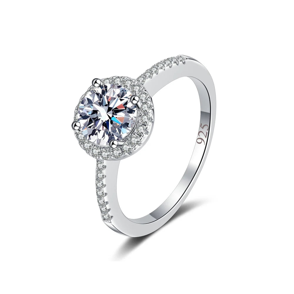 Classic Simple 925 Sterling Silver Big Round Cut Cubic Zircon Eternity Ring Band for Women Bridal Wedding Jewelry Accessories