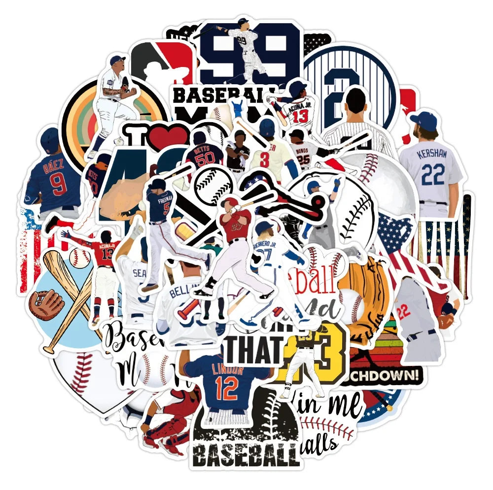 50Pcs Cool Sport Baseball Graffiti Decor Sticker for Boy Waterproof Paper Decals Diy Laptop Decorative Label PE Stickers