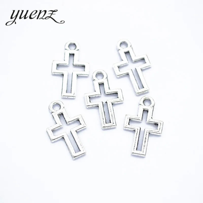 YuenZ 100pcs/bag Antique Silver Color Crosses Charm Fit for Bracelets Necklace Pendant DIY Metal Jewelry Making 17*10mm T88