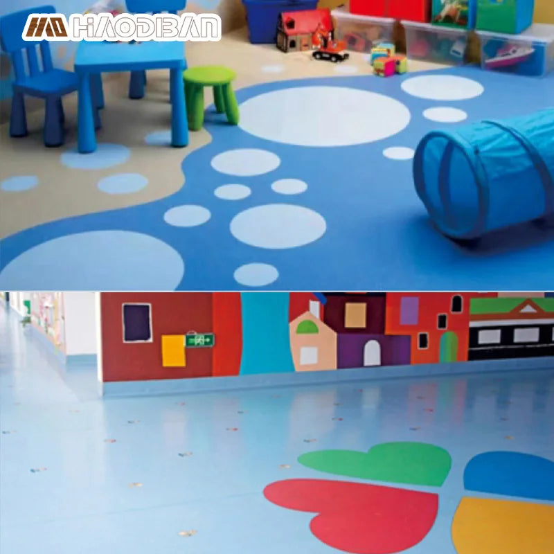 2mm-10mm Non-Slip Customized 3D Printed Foam Backing PVC Vinyl Flooring Roll Modern Adhesive for Indoor Use Schools Gyms