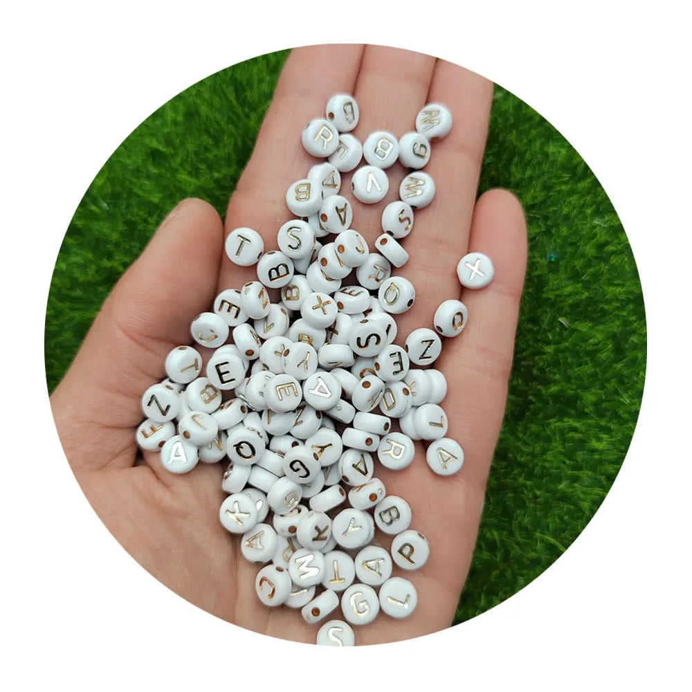 Bulk Acrylic Round Alphabet Letter Beads 7mm White Rose Gold Letter Loose Spacer Jewelry Beads for DIY