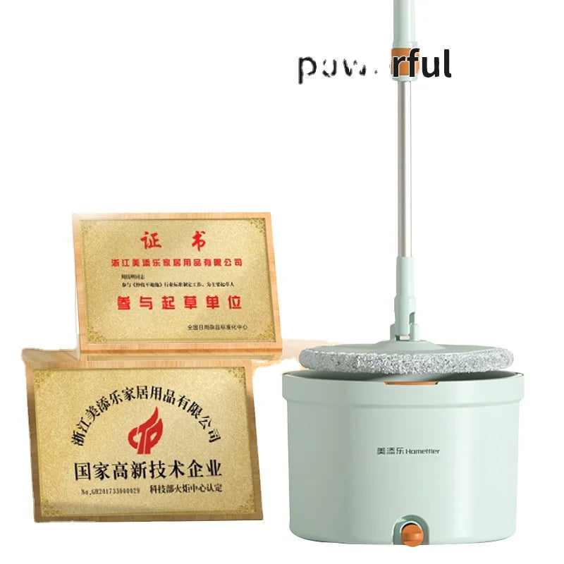 Homettler 360 Rotating Self-Washed Double Drive Flat Mop Bucket Easy Squeeze Water Steel Pole-Household Cleaning Items