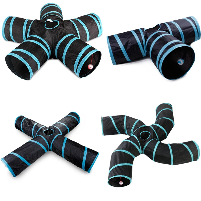 Hot Selling BPA-Free Cat Training Tunnel Foldable 2/3/4/5 Holes Cat Playing Tube with Ball Made From Durable Polyester