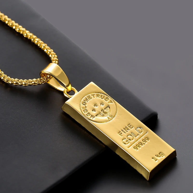 Fashion Non Tarnish Stainless Steel MGOLD WE TRUST Vertical Gold Bar Pendant Mens Punk Hiphop Necklace Jewelry
