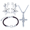 925 Silver Star Ear Climbers Heart Bracelets Cross Necklaces Sets