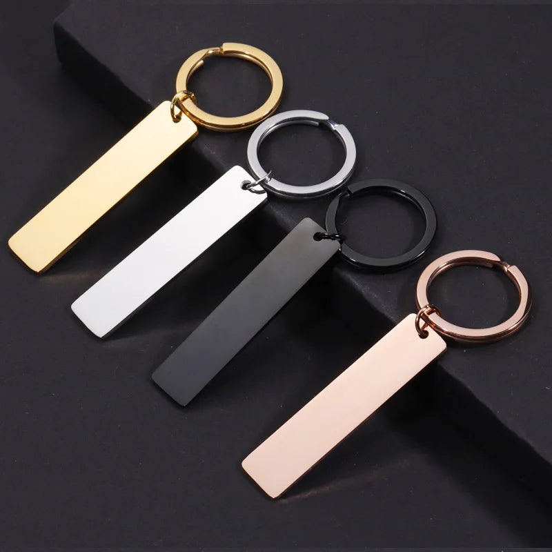 Personalized Custom Logo Non Tarnish Silver 18K Gold Plated Rectangle Blank Stainless Steel Keychain for Engraving