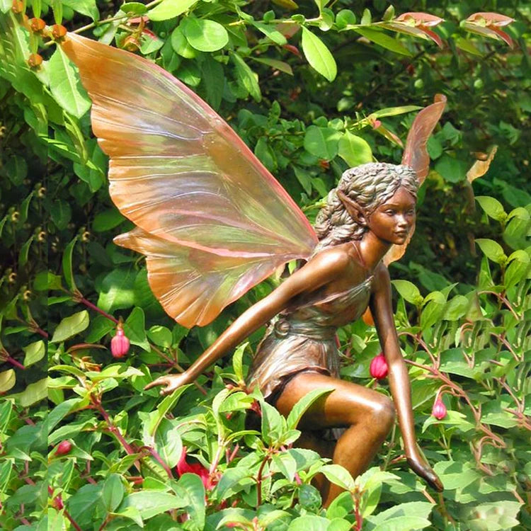 Outdoor Home Garden Park Decoration Hand-carved Polished Life Size Bronze Winged Angel Statue Sculpture Casting 3D