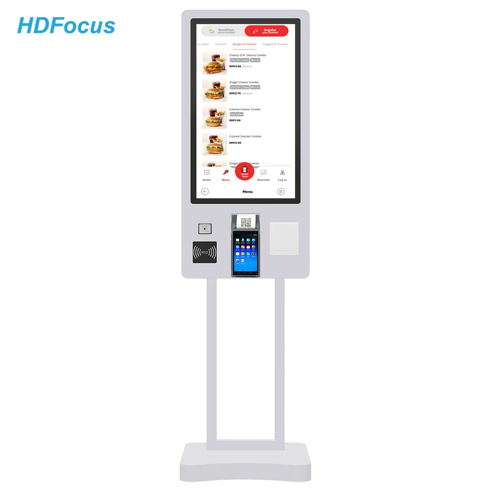 21.5 Inch Touch Screen Kiosk Self Checkout Machine Payment Terminal Kiosk Printer Self Service Ordering Kiosk for Kfc/Restaurant