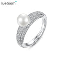 LUOTEEMI Imitation Pearl Wedding Jewelry Rings Cz Stones Paved Freshwater Pearl Engagement Rings