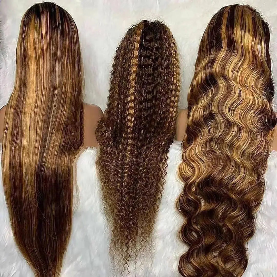 Wholesale Natural Straight Hair Transparent swiss High Density Cuticle Aligned Hair 100% Human Hair Highlight Color Lace Wig