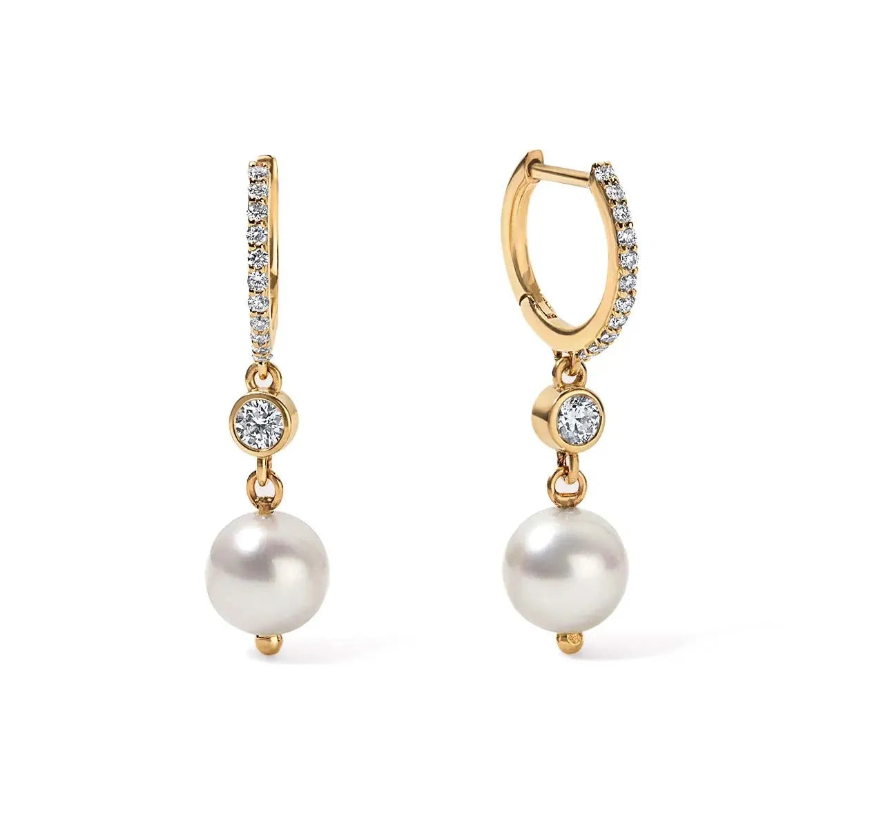Milskye Fine Wedding Jewelry for Women 925 Silver 18k Gold Pearl Drop Hoop Earrings