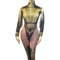 Luxury Military Cosplay Costume Gold Rhinestones Tassel One Piece Bodysuit Women Stage Wear Sexy Bodycon Club Jumpsuit Playsuit