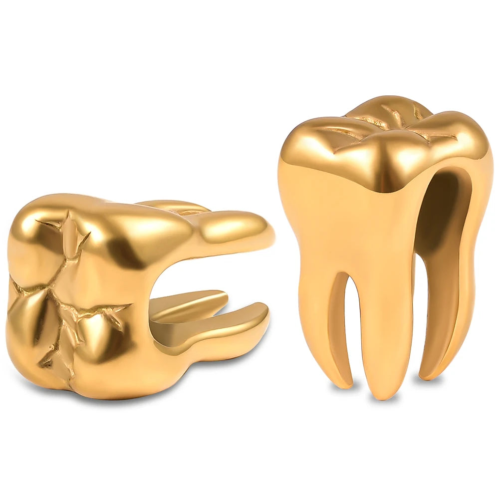 Hot Selling Fashion Gold Plated Stainless Steel Stretched Ear Jewelry Teeth Hangers Gauges Ear Weights for Ladies & Children's