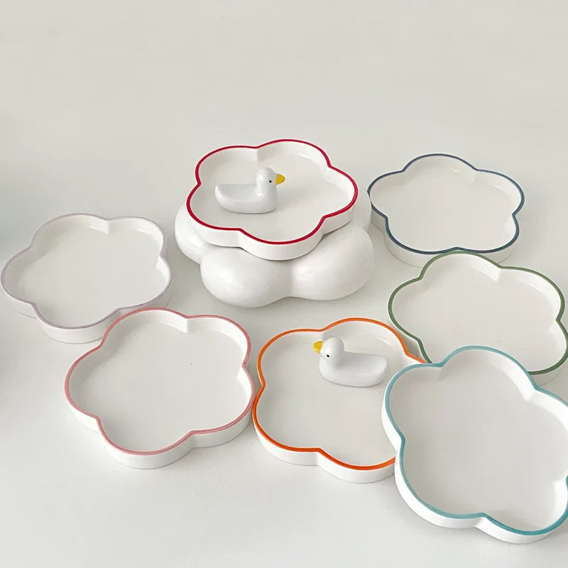 Ins Korea French Flower Shape Ceramic Plate Creative Dessert Cake Plate