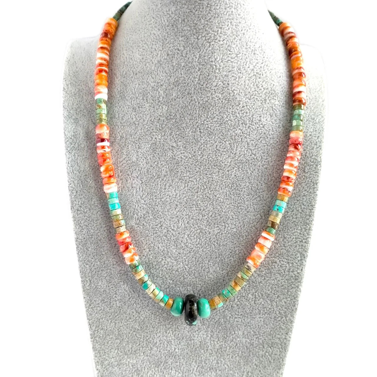 Dainty Turquoise Heishi Tube Necklace with Spiny Oyster beads