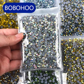 BOBOHOO High Quality AB Plating Crystal Glass Iron Round Hotfix Glass Rhinestone for Rhythmic Gymnastics Jeans T-Shirt Dress