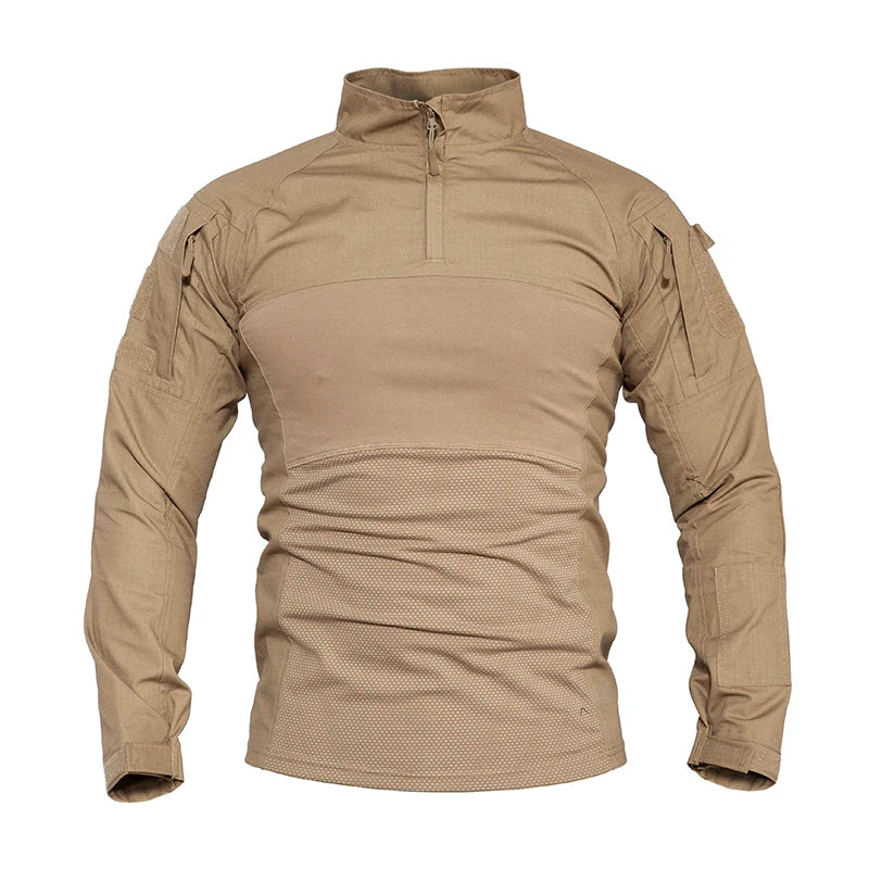 Custom logo Men's Tactical Shirt Camping Zipper Stand Collar Breathable Hiking  Long Sleeve T-shirts