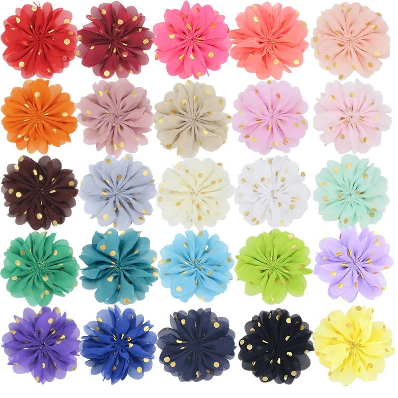 Ziming 8 CM 3D DIY Gold Stamping Spot Chiffon Fabric Handmade Flowers Hair Clips and Hat Fitting Accessories for Costumes