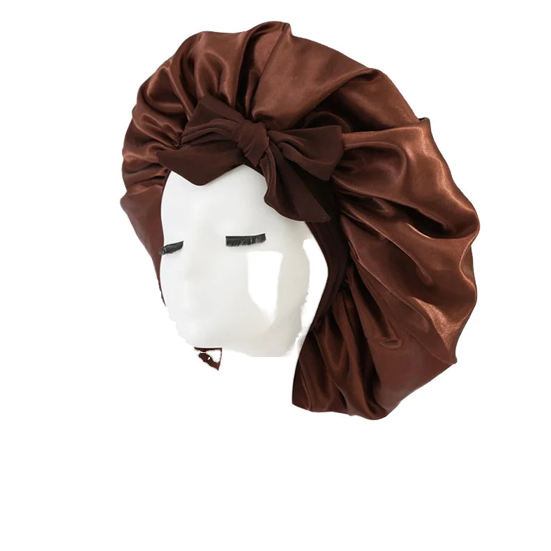 Silk Satin Bonnet for Women Double Layer Sleep Cap Hair Wrap with Tie Band Curly Hair Custom Logo Printed for Sports