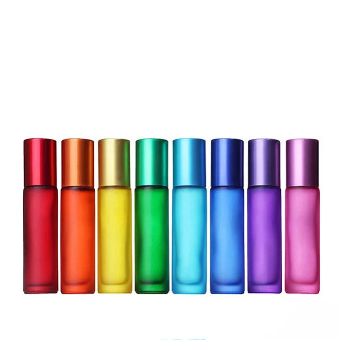 Best Selling rainbow Color Glass Empty 5ml 10ml Frosted Essential Oil Roller Bottle