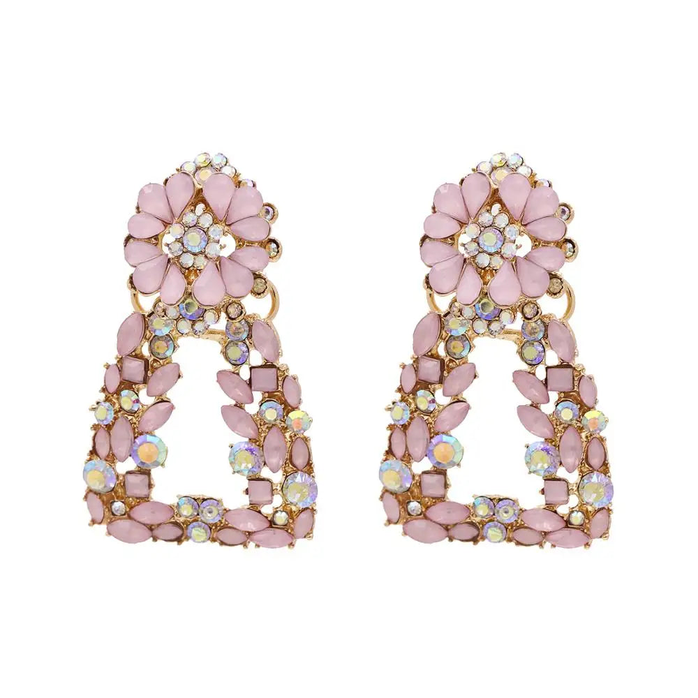 HOVANCI 2020 Fashion Jewelry Women Earrings Boho Rhinestone Statement Earring Crystal Large Flower Drop Earring