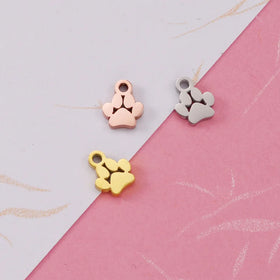 Top Fashion 7X8.5MM 18K PVD Gold Plated Cute Stainless Steel Dog Pet Paw Print Shape Charm Jewelry Accessories